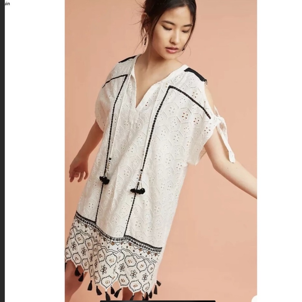 ANTHROPOLOGIE HEMANT & NANDITA Aditya Embroidered Eyelet Tunic Dress Med
